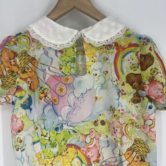 Iron Fist Top Size Small Spring Fling Girly Care Bear Print Rainbow Blouse Shirt - Picture 6 of 9
